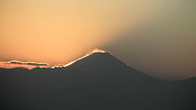 富士山に日没